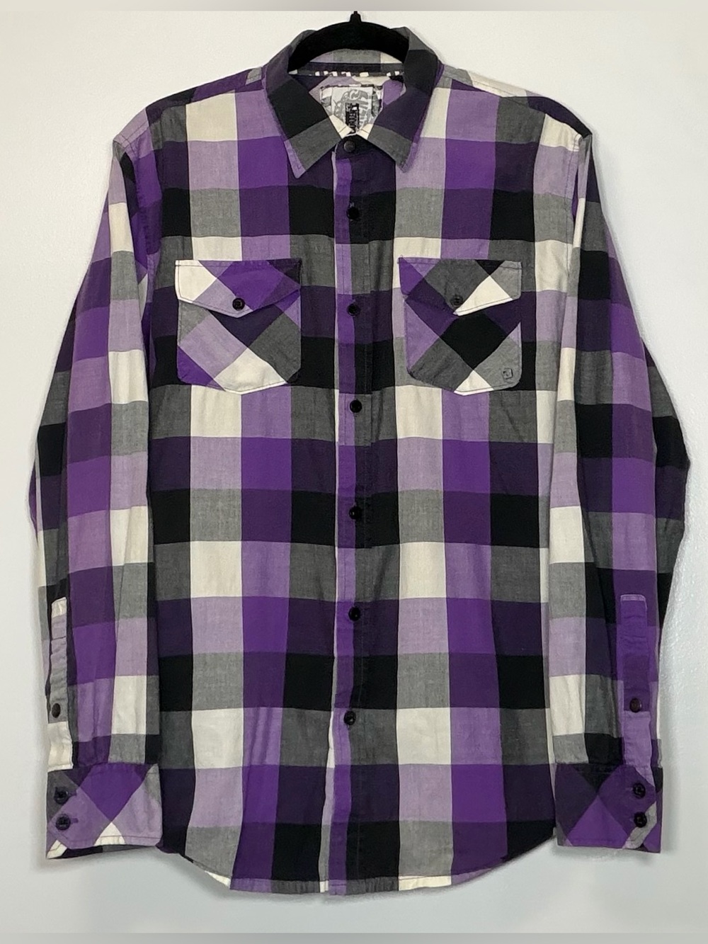 Ocean Current Purple Black White Plaid Button-Down Shirt